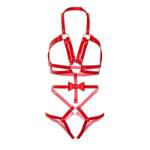 LEG AVENUE KINK STUDDED O-RING HARNESS TEDDY SIZE L - RED
