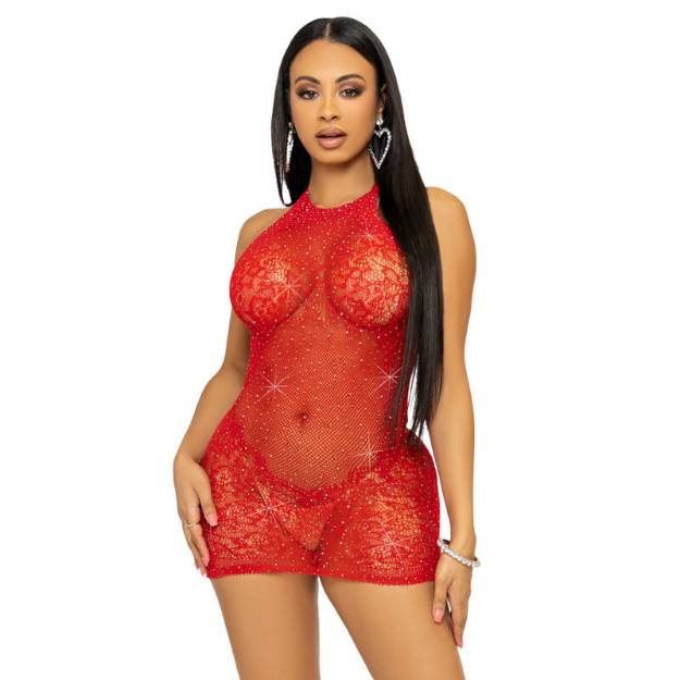 LEG AVENUE MINI VESTITO CON STRASS E STRASS TAGLIA UNICA - ROSSO