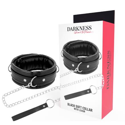 DARKNESS BLACK SOFT COLLAR WITH LEASH LEATHER