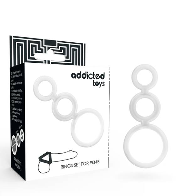 ADDICTED TOYS SET  ANILLOS PENE Y TESTICULOS CLEAR