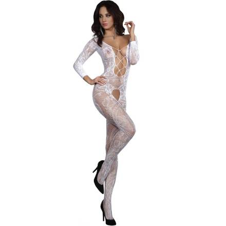 LIVCO CORSETTI FASHION - ZITA LC 17199 BODYSTOCKING CROTCHLESS BIANCO TAGLIA UNICA