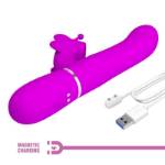 PRETTY LOVE - VIBRATORE MULTIFUNZIONE RABBIT 4 IN 1 FARFALLA FUCSIA