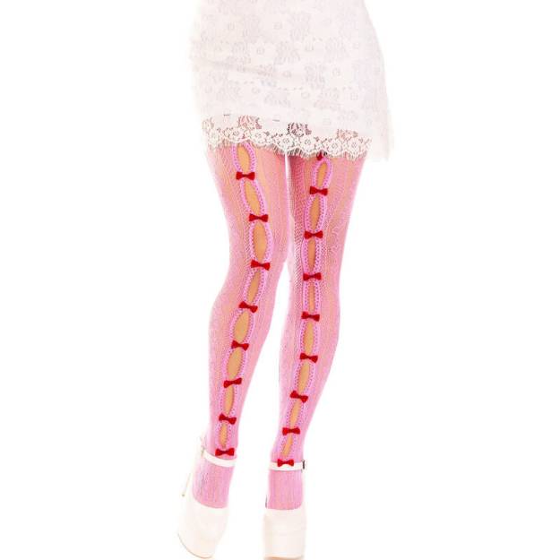 LEG AVENUE - CALZE CON APERTURE CUORE E FIOCCHI ROSA