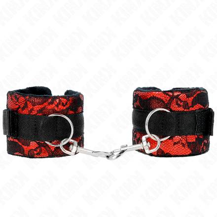 KINK - POLSO CORTO IN PIZZO DI VELLUTO E FASCIA IN NYLON ROSSO / NERO 23 X 6,5 CM