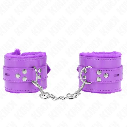 KINK - POLSINI IMBOTTITI IN PELLICCIA CON FORI QUADRI VIOLA E CINTURA VIOLA REGOLABILE 17-29 CM X 6 CM