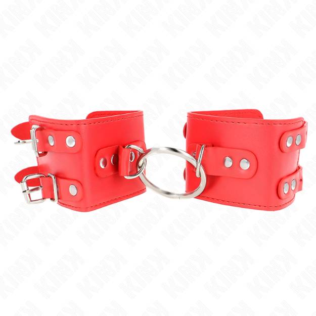 KINK - POLSO FISSO CON ANELLO E BORCHIE REGOLABILE ROSSO 17-22 CM X 6,5 CM