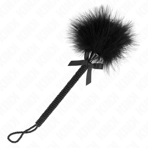 KINK - BACCHETTA IN CORDA DI NYLON CON PIUME TICKLE E FIOCCO NERO 25 CM