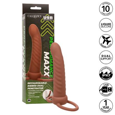 CALEXOTICS - MAXX RIBBED DUAL PENETRATOR 10 VIBRAZIONI MARRONE