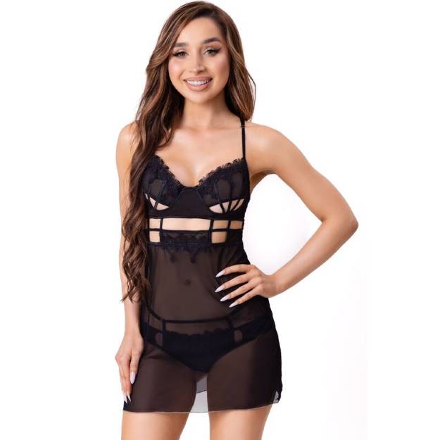 LIVCO CORSETTI FASHION - MAIA 20247 BABYDOLL + PERIZOMA NERO L/XL