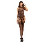 SUBBLIME - 952136 BODYSTOCKING A RETE SENZA CAVALLO CON DETTAGLI FLOREALI E COLLO AL CENTRO NERO TAGLIA UNICA