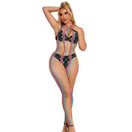 SUBBLIME - 952358 BODYSTOCKING A RETE CON COLLO ALTO ARCOBALENO TAGLIA UNICA