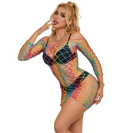 SUBBLIME - 952426 BODYSTOCKING A RETE MANICA LUNGA ARCOBALENO TAGLIA UNICA