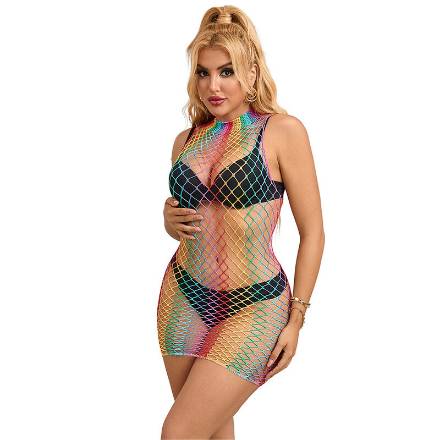 SUBBLIME - 952433 BODYSTOCKING A RETE SENZA MANICHE COLLO ALTO ARCOBALENO TAGLIA UNICA