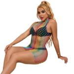 SUBBLIME - 952433 BODYSTOCKING A RETE SENZA MANICHE COLLO ALTO ARCOBALENO TAGLIA UNICA