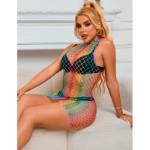 SUBBLIME - 952433 BODYSTOCKING A RETE SENZA MANICHE COLLO ALTO ARCOBALENO TAGLIA UNICA