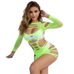 SUBBLIME - 952280 BODYSTOCKING ELASTICO A RETE MANICA LUNGA VERDE TAGLIA UNICA