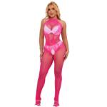 SUBBLIME - 952389 BODYSTOCKING A RETE E PIZZO SENZA CAVALLO CON COLLO ALTO ROSA TAGLIA UNICA