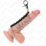 KINK - 7 ANELLI PER PENE IN METALLO DA 3,8 CM A 5 CM COLLEGATI CON PELLE E CATENA IN METALLO 100 CM