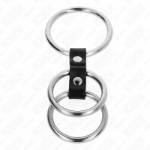 KINK - ANELLO PER PENE IN METALLO TRIPLO DA 3,7 CM A 5 CM COLLEGATO CON PELLE