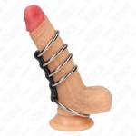 KINK - 5 ANELLI PER PENE DA 3,7 CM A 5 CM METALLO COLLEGATI DA PELLE