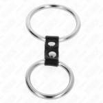 KINK - DOPPIO ANELLO PER PENE IN METALLO DA 3,7 CM A 5 CM COLLEGATO CON CINTURINO IN PELLE MODELLO 2