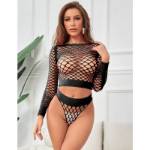 SUBBLIME - 952228 BODYSTOCKING A RETE MANICA LUNGA 2 PEZZI NERO TAGLIA UNICA