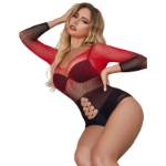 SUBBLIME - 952259 BODYSTOCKING ELASTICO A RETE MANICA LUNGA SFUMATO ROSSO E NERO TAGLIA UNICA