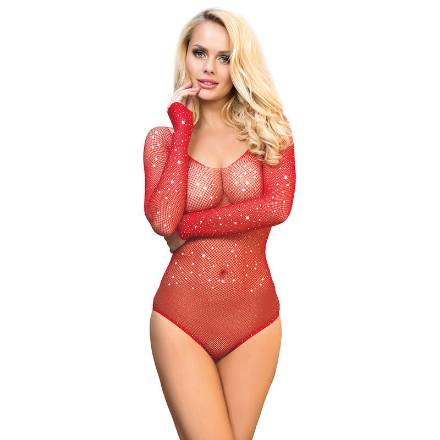 SUBBLIME - 952303 BODYSTOCKING LUCIDO CON SPALLE SCOPERTE MANICA LUNGA ROSSO TAGLIA UNICA