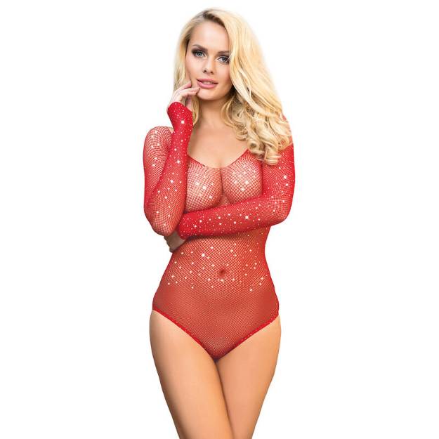 SUBBLIME - 952303 BODYSTOCKING LUCIDO CON SPALLE SCOPERTE MANICA LUNGA ROSSO TAGLIA UNICA