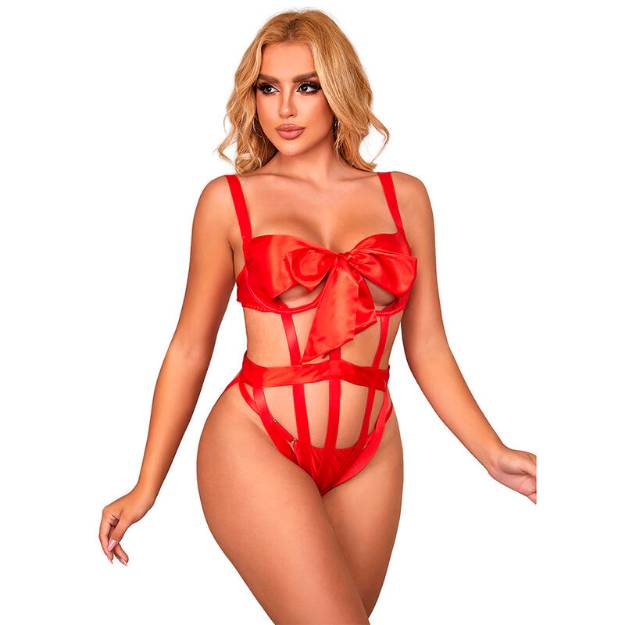 SUBBLIME - 954468 BODY SEXY TRAFORATO CON FIOCCO ROSSO S/M