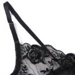 SUBBLIME - SET 3 PEZZI REGGISENO + PERIZOMA + GIARRETTIERA STAMPA FLOREALE NERO S/M