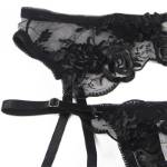 SUBBLIME - SET 3 PEZZI REGGISENO + PERIZOMA + GIARRETTIERA STAMPA FLOREALE NERO L/XL