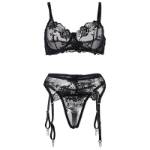 SUBBLIME - 945237 REGGISENO + SLIP CON CINTURA REGGISENO FLOREALE NERO S/M