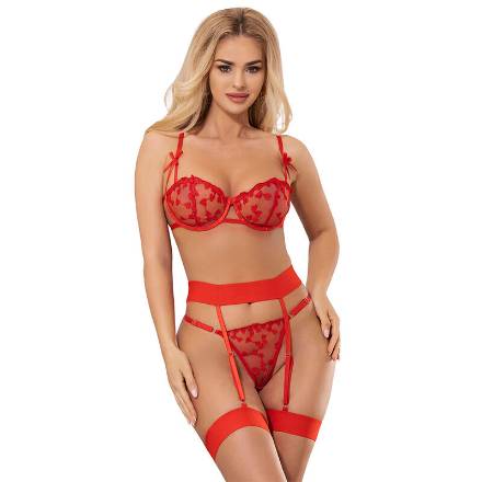 SUBBLIME - 954321 REGGISENO + PERIZOMA + CINTURA CON STAMPA A CUORE ROSSO S/M