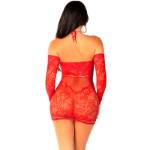 LEG AVENUE - ABITO MINI A RETE CON MANICHE LUNGHE E SPALLE SCOPERTE ROSSO