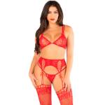 LEG AVENUE - REGGISENO + PERIZOMA + CALZE ROSSO TAGLIA UNICA