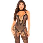 LEG AVENUE - BODYSTOCKING A MAGLIA CON STAMPA A FIORI NERO TAGLIA UNICA