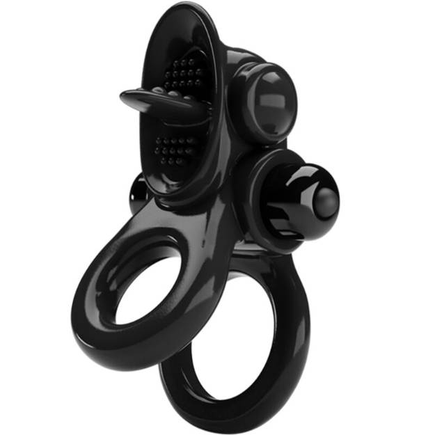 PRETTY LOVE - PASSIONATE RING DOPPIO ANELLO VIBRANTE + STIMOLATORE CLITORIDE NERO