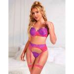 SUBBLIME - 955366 COMPLETO REGGISENO CON PIZZO E LINEE DI GIARRETTIERA ROSA E VIOLA L/XL