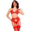 CHILIROSE - CR 4848 SET REGGISENO IN PIZZO ROSSO + PERIZOMA + CALZE M