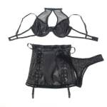 SUBBLIME - 957582 SET REGGISENO E GONNA IN PELLE NERO S/M