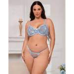 SUBBLIME - 957636 COMPLETO REGGISENO E SLIP RICAMATI A FIORI AZZURRO CIELO L/XL