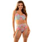 SUBBLIME - 957643 SET REGGISENO E CINTURA RICAMO FIORI ROSA S/M