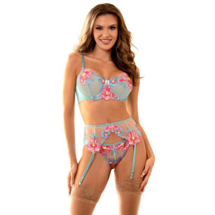 SUBBLIME - 957650 SET REGGISENO E CINTURA RICAMO FIORI ROSA L/XL
