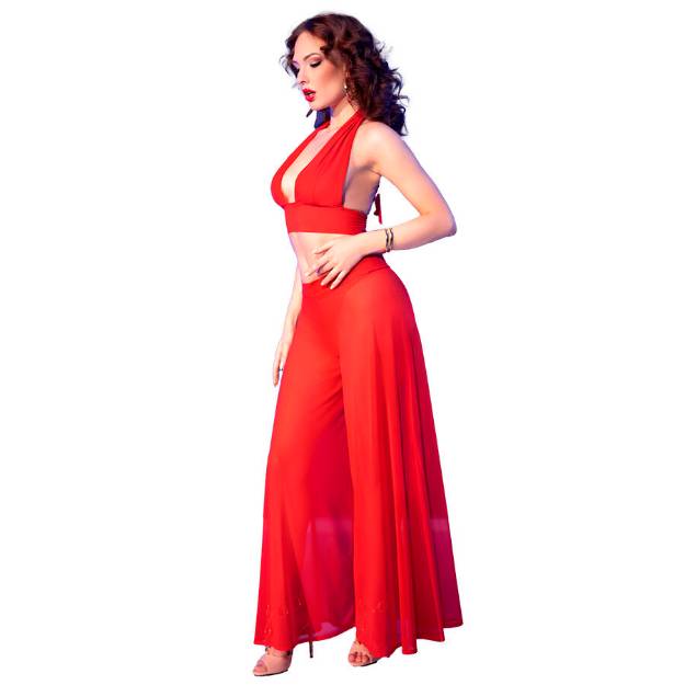 CHILIROSE - CR 4857 SET TOP E PANTALONI ROSSI TAGLIA M
