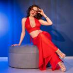 CHILIROSE - CR 4857 SET TOP E PANTALONI ROSSI TAGLIA M