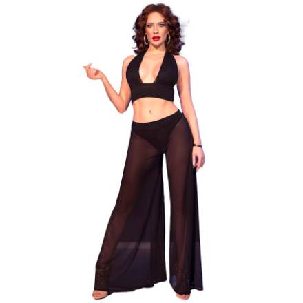 CHILIROSE - CR 4857 SET TOP E PANTALONI NERI TAGLIA M
