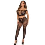 LEG AVENUE - CROP TOP E LEGGING A RETE CON SPALLE SCOPERTE NERO