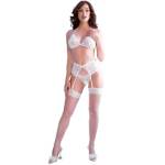 CHILIROSE - CR 4862 SET REGGISENO IN PIZZO BIANCO, GIARRETTIERA, PERIZOMA E CALZE M